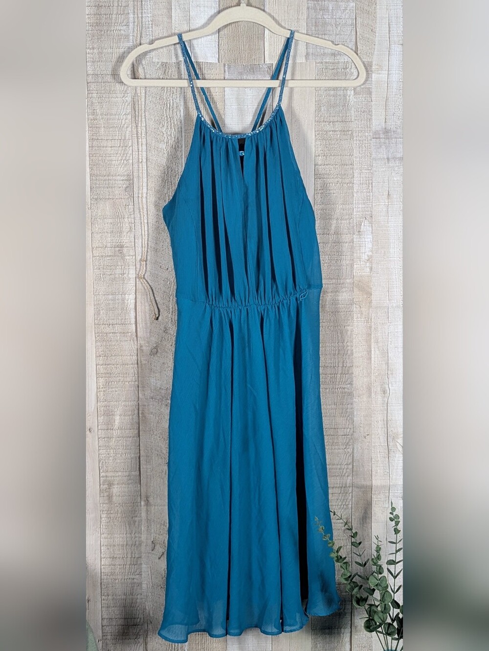 David's Bridal Teal Blue Halter Chiffon Bridesmaid Dress